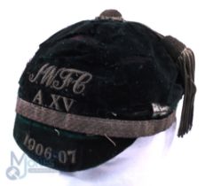 1906-7 IW or JW RFC 'A' XV Velvet Rugby Honours Cap: Unknown side, dark green cap with some