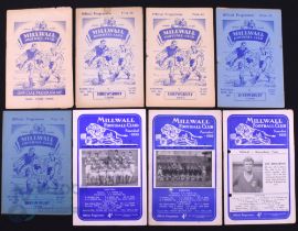 Shrewsbury Town away match programmes v Millwall 1951/52, 1952/53, 1953/54, 1954/55, 1955/56, 1956/