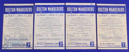1955/56 Bolton Wanderers home match programmes to include Huddersfield Town (FAC 7 January 1956),
