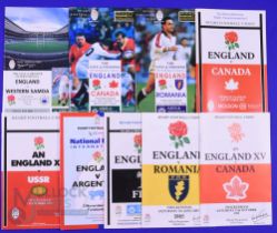 1983-1995 England v Other Tourists Rugby Programmes (9): Issues v Canada 1983, 1992 and 1994; v