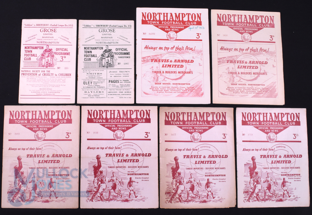 Shrewsbury Town away match programmes v Northampton Town 1951/52, 1952/53, 1953/54, 1954/55, 1955/
