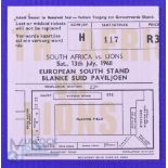 1968 British and I Lions Rugby, Ticket Third Test Newlands: Very large stand ticket, buff/orange