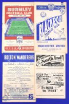 1955/56 Manchester Utd away programmes v Preston NE, Blackpool, Bolton Wanderers, Burnley; fair. (