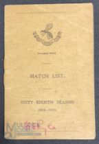 Wasps Rugby Football Club Fixtures / Match List 1934-1935 named in pen to front cover and First XV
