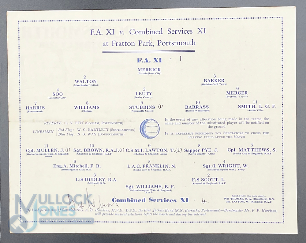 1945-46 FA XI v Combined Services XI 12th December 1945 played at Portsmouth Football Club - - Image 2 of 2