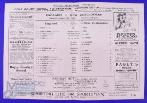 Scarce 1925 England v New Zealand Rugby Programme: Magnificent historic match and memorabilia, the