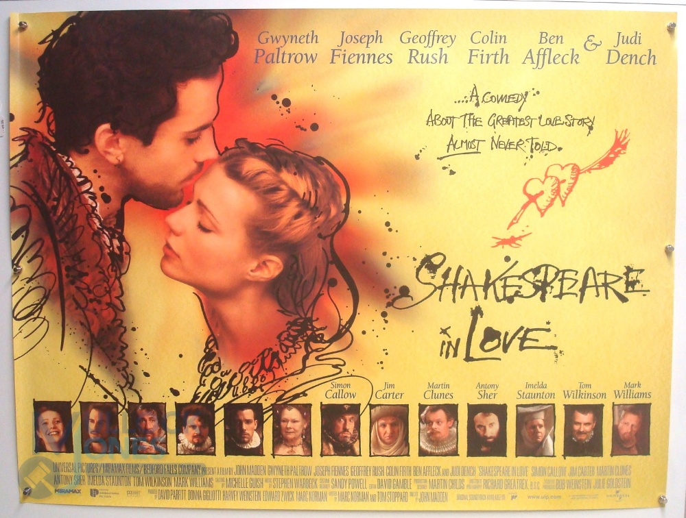 Original Movie/Film Poster - 1999 Shakespear in Love - 40x30" approx. kept rolled, creases apparent,