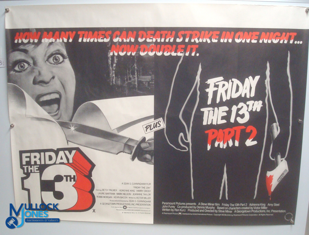 Original Movie/Film Poster - 1980/81 Friday 13th and Friday 13th Part 2 - 40x30" approx. kept