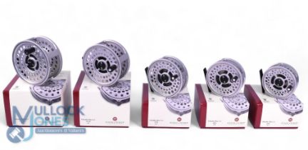 Set of 5 Hardy Ultralite Disc LA fly reels, Limited edition No 800. Silver finish, rear stamped 013.