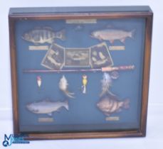 American Angling Fishing Diorama, a display case of Largemouth Bass, Rainbow Trout, Coho Salmon
