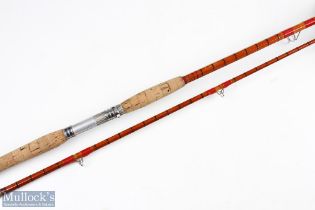 Unnamed split cane boat rod, 7’ 3” approx., 20” handle with alloy down locking reel seat,