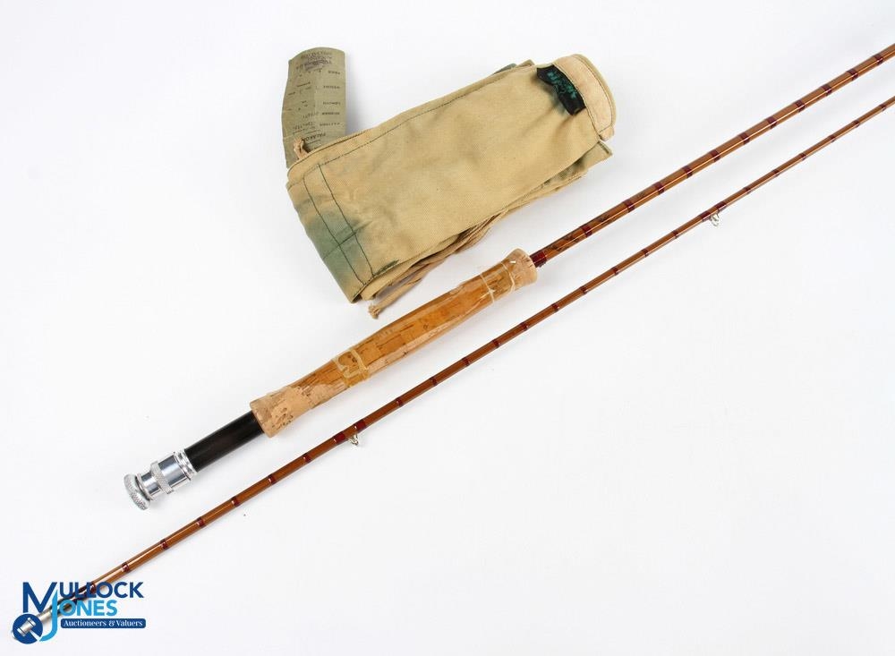 A fine Hardy Alnwick "The Halford Knockabout" palakona split cane trout fly rod 9' 6" 2pc, line