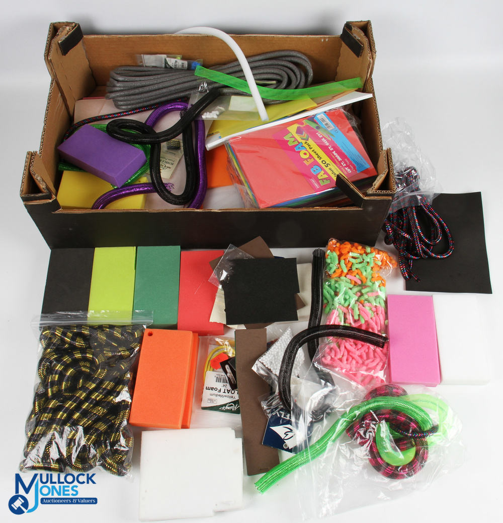 Large collection of sheet and block foam, beads, floating yarn, mylar tubing
