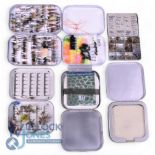 Six Wheatley alloy pocket fly boxes, various internal fittings, one containing good collection of