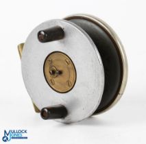 Unnamed Slater 4” alloy, Ebonite and brass star back centre pin reel with 4 screw latch, nickel
