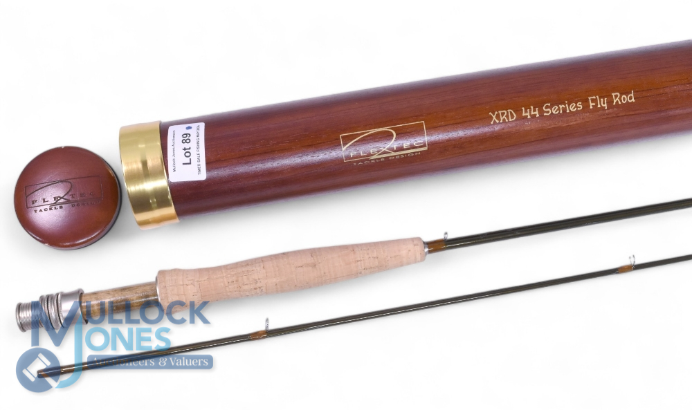 Unnamed high quality 7’6”, 4 piece graphite travel fly rod, line approximately #4/5, cork handle,