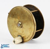 Chas Farlow and Co Maker, 191 The Strand, London, brass salmon reel 4.5” wide spool with cream
