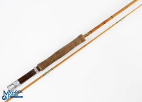 Partridge England F285 split cane trout fly rod 8ft 6" 2pc line 7#, alloy down locking reel seat,