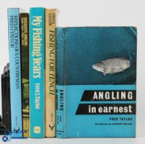 5x Fred Taylor Fishing Books, to include 4x 1st editions and one signed copy, Angling in Earnest