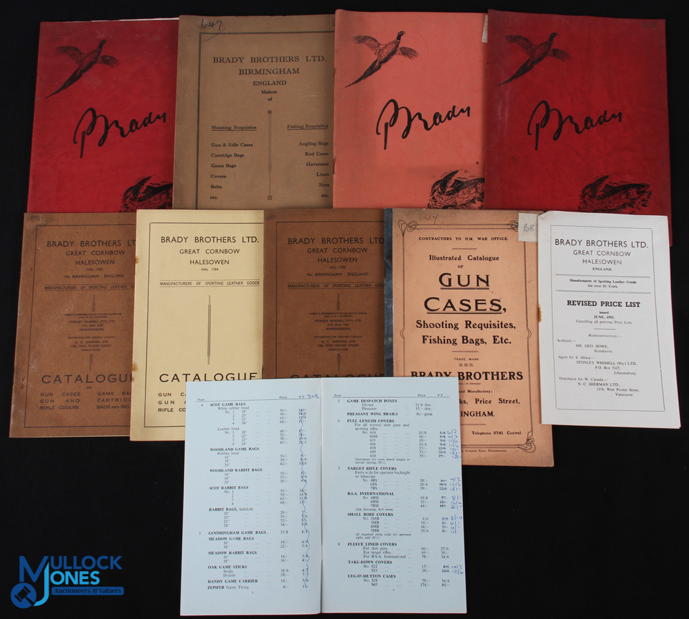 c1920-1950 Brady Brothers Birmingham Fishing Shooting Trade Catalogues, a good collection of 11