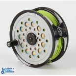 C Farlow and Co Ltd Python 4” wide drum alloy salmon fly reel with holdfast logo to line guide,