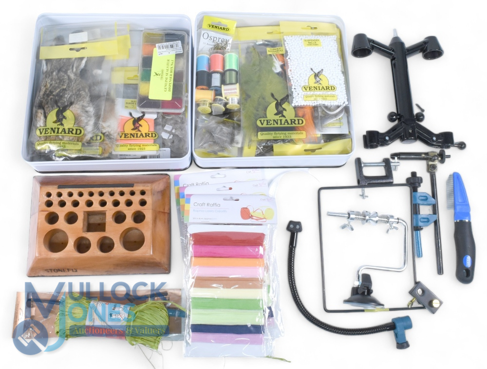 Good collection of fly tying materials, many in packets by Veniard including beads, raffia, hares