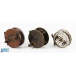 Interesting Hatton Bros Hereford wood, alloy and brass star back reel 4” spool, Slater style