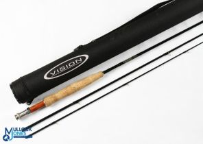 Vision GT Four, 9’ 3 piece carbon trout fly rod, gold loop rings, cork handle, fruitwood spacer