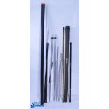 Fishing Accessories: a mixed lot to include landing net handles, a period burnt bamboo pole, a