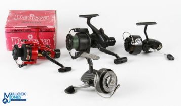 Collection of fixed spool reels, comprising: Daiwa AR1600 fixed spool reel, rear tensioner, light