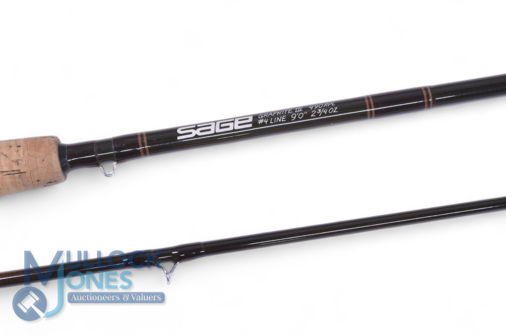 Sage Graphite 3 RPL 9’ 2 piece trout fly rod, line rate #4, cork handle with wood spacer, black - Image 2 of 3