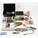 Wooden Fishing Tackle Box, a painted wooden box with Abu sticker to lid and contents, to include