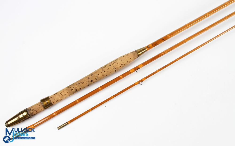 Allcocks Redditch “Golden Guinea” split cane trout fly rod 10’ 6” 3pc (tip 3” short), brass