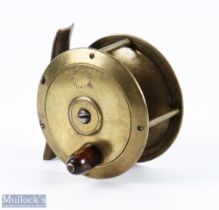 Weeks (Weekes) and Co, Dublin 3” brass fly reel, stamped oval makers marks to face plate, horn