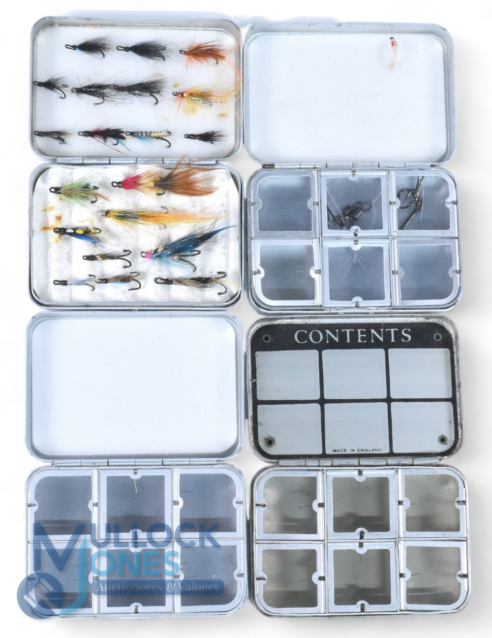 Collection of 4 Wheatley top pocket fly boxes, 3x dry fly, 6 compartment models, 1 with foam