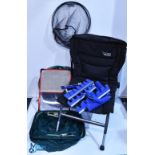 Fishing Tackle Accessories, to include a good Greys folding/extendable landing net, a Keenets bag