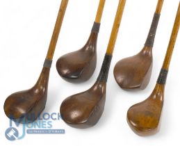 5x Assorted socket neck woods incl a large head spoon unnamed, large head driver stamped Anderson,