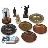 Golf Collectibles: a good selection to incl brass figure Robert Jones Jnr 12cm tall, a lead model of