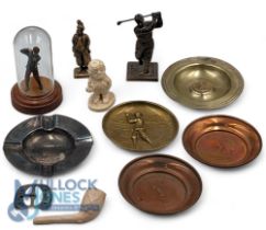 Golf Collectibles: a good selection to incl brass figure Robert Jones Jnr 12cm tall, a lead model of