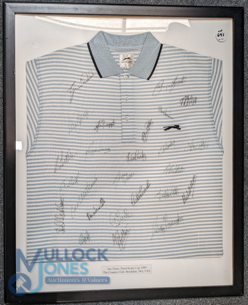 Golf Autographs - multi-signed 1999 Ryder Cup Golf framed T-Shirt - featuring the European and