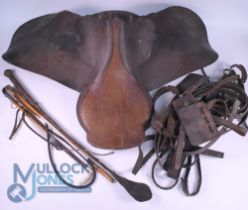 Vintage Leather Saddle: Ideal for display metal furniture, rusty leather needs some TLC together