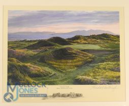 Linda Hartough signed colour Golf Print - titled 'The Postage Stamp Royal Troon Golf Club' venue for