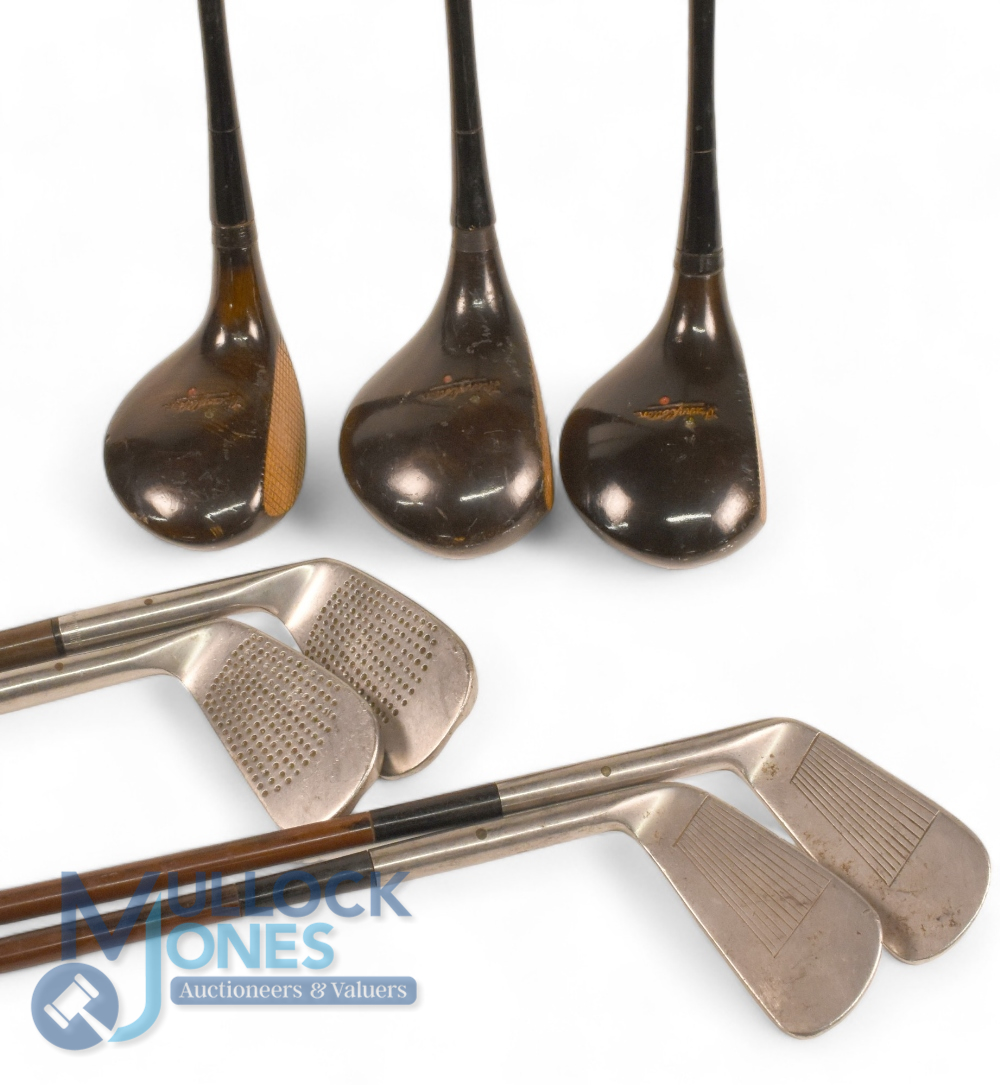 Full Set of Robert Forgan Gold Medal coated steel shaft golf clubs with flanged soled irons - Image 2 of 4