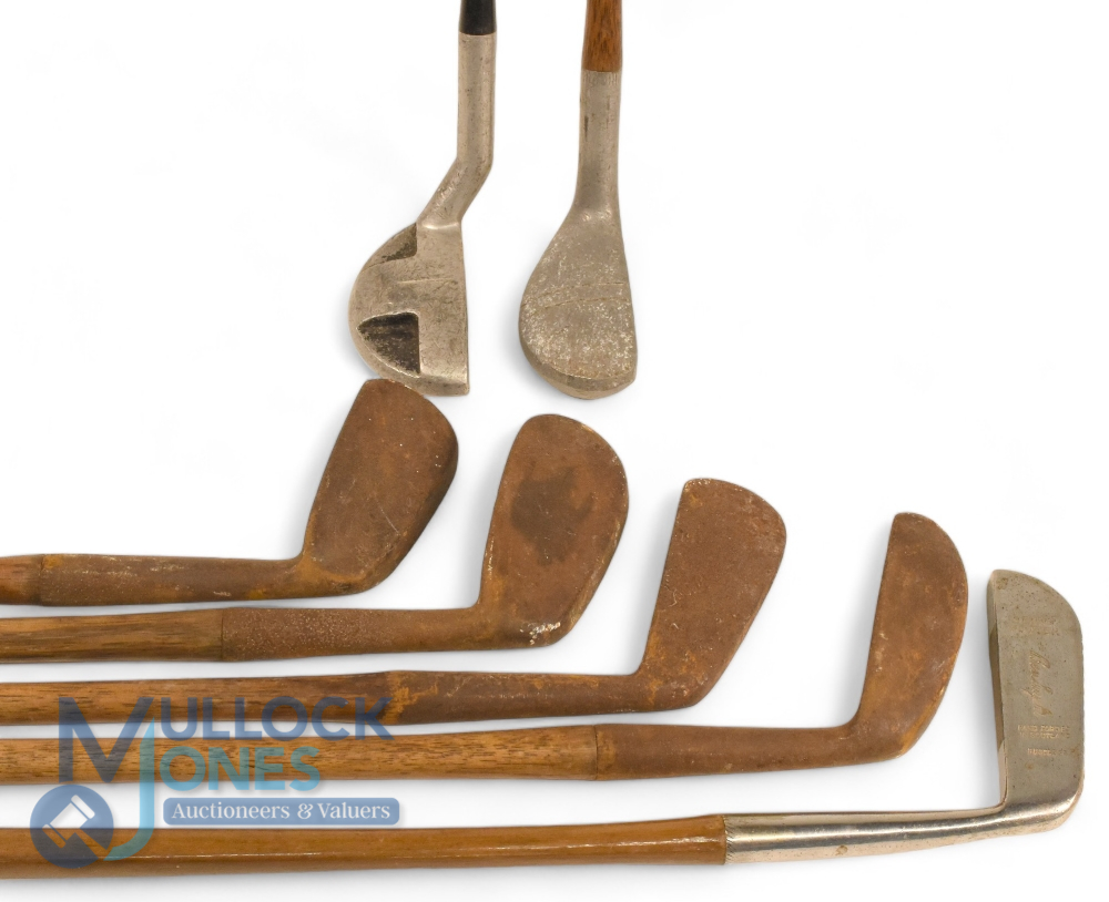 6x Various Hickory Clubs for restoration incl Ben Sayers Benny Putter with grooved sole with squared - Image 2 of 2