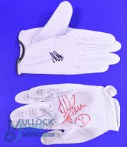 2x European Golf Tour Players signed golf gloves to incl Thomas Levet (Fr) signed Srixon leather