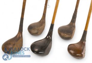 5x Assorted socket neck woods incl 3x drivers, indistinctly stamped, t/w Anderson of Anstruther