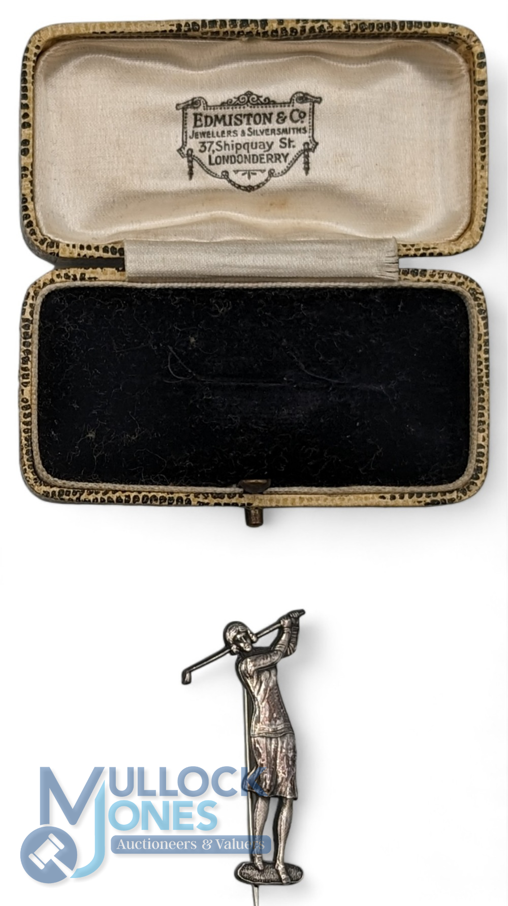 Sterling Silver Lady Golfer Brooch Badge, reg design No.756053, in period leather case - Image 2 of 2