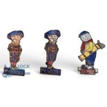 3x Original metal and enamel Golf Badges Penfold Man (both by Miller one missing pin from back),