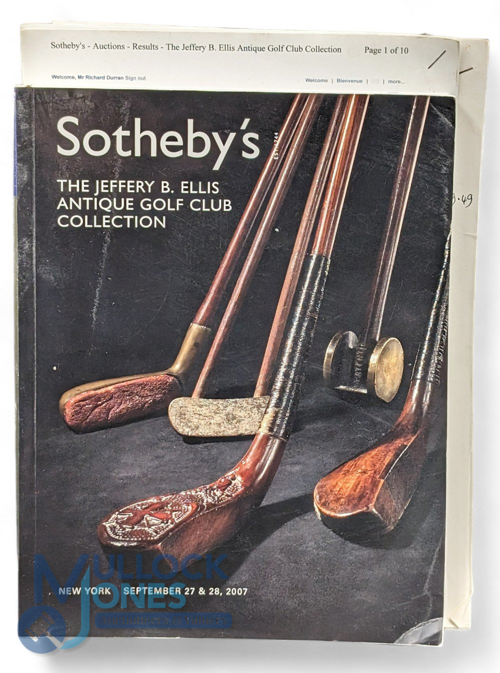 Jeffery B Ellis Antique Golf Club Collection Catalogue 2007 - produced for the auction held by