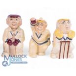 Three novelty Cricket themed H J Wood pottery jugs. H J Wood pottery jugs, each modelled as a